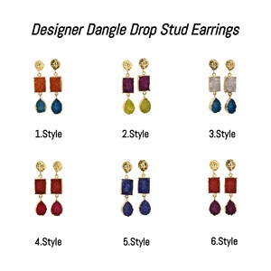 Boucles d'oreilles en pierres précieuses Druzy rouges faites à la main style goujon plaqué or avec finition mate bijoux de mode - Product Image 2