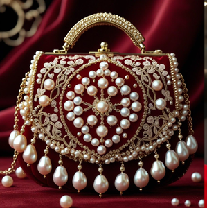 Pearl-studded <b>heart</b>-shaped clutch with a teardrop gem. Romantic style available at wholesale prices. - Product Image 4