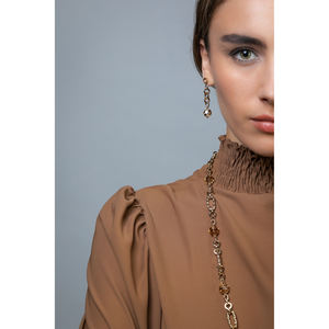 Fabriqué en Italie, boucles d'oreilles pour femmes, chaîne de 4,5 cm avec cristaux, plaqué or 18 carats - Product Image 2