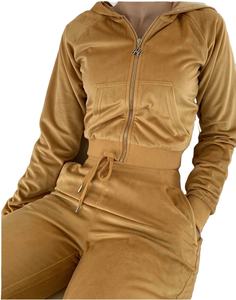 2024 Custom Logo Rhinestone Xs Velour Two Piece <b>Velvet</b> Jogging Suit <b>Tracksuit</b> Set <b>Women</b> 100% Cotton Breathable Winter Drawstring - Product Image 3