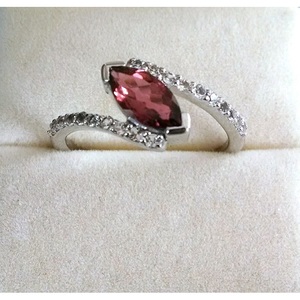 Handmade 925 Sterling <b>Silver</b> Shah Gems <b>Ring</b> for Women Natural <b>Garnet</b> and White Topaz Marquise Cut Everyday Wear Jewelry - Product Image 2