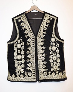 เสื้อกั๊กผ้าขนสัตว์สไตล์ชาติพันธุ์อัฟกานิสถาน แขนกุด แต่งลูกไม้ สำหรับผู้ชาย ปักมือ ระบายอากาศ แห้งเร็ว ใส่สบายในฤดูใบไม้ร่วง - Product Image 2