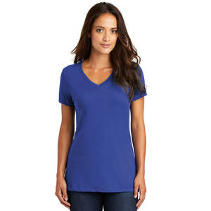 Camiseta 100% de algodón de alta calidad azul para mujer con cuello en V - Product Image 1