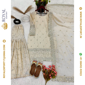 นำเสนอคอลเลคชั่นใหม่สำหรับวันอีด ชุดท็อป-กางเกง-ผ้าคลุมไหล่ ผ้าชินนอนเนื้อหนา ปักลายด้วยเลื่อมอย่างประณีต - Product Image 3