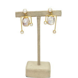 Pendientes de Perlas Naturales de Agua Dulce Color Blanco Ostra, Estilo Vintage, Latón Chapado en Oro de 24K, Sin Níquel, Hechos a Mano, para Mujer, Boda - Product Image 3