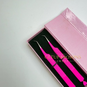 Pince à épiler GETUP BROSONS IMPEX 45 rose vif à pointe argentée en acier inoxydable, acrylique, anti-magnétique, anti-statique, pour une préhension parfaite des cils - Product Image 5