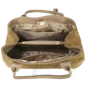 <strong>2</strong>-Piece Suede &amp; Leather Tote Set Embossed Logo With Internal Pockets for Autumn Park Outing &amp; Brunch - Product Image 6