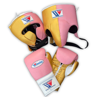 Set de Guantes y Protector de Cabeza de Boxeo Winning, Color Rosa Dorado, Cuero, con Cordones, Agarre para MMA, Ligeros, Transpirables, Alta Calidad, Unisex, Talla 14