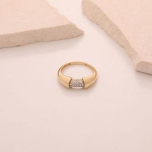 Bague de mariage en or jaune massif 14 carats, style pont, avec diamant de laboratoire taillé, bague de fiançailles, bague de promesse, minimaliste, classique pour les fêtes - Product Image 1