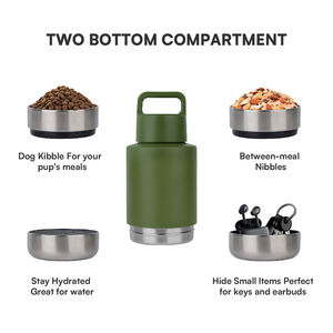 Bouteille d'eau de voyage pour chien 3-en-1 32oz en acier inoxydable avec deux bols détachables pour la nourriture et l'eau - Product Image 3