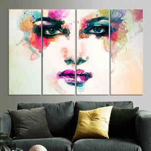 Toile d'art imprimée avec visage de femme vibrante : décoration murale moderne, lot de 4 toiles - Product Image 1