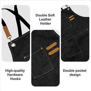 Vente en gros de tablier de chef en toile lavée durable uniformes de restaurant et de bar avec tablier de travail à sangle réglable amovible - Product Image 6