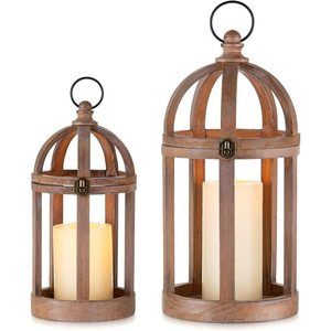 Farol de Vela de Metal y Madera de Diseño Personalizado para Decoración de Mesa de Sala de Estar, Color Marrón, Faroles Colgantes - Product Image 5