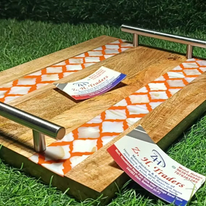 Bandeja de mango de madera con incrustaciones de madreperla de lujo Ramadán Mubarak postre y plato para servir fecha Eid Mubarak decoración del hogar regalo - Product Image 1