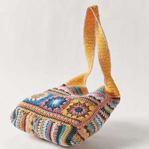 กระเป๋าถือสะพายไหล่ผู้หญิงสไตล์โบฮีเมียน ถักโครเชต์ลาย Granny Square กระเป๋าโท้ทถักมือ งานแฮนด์เมด สำหรับฤดูร้อน ชายหาด มีซิปปิด ซับในผ้าฝ้าย - Product Image 2