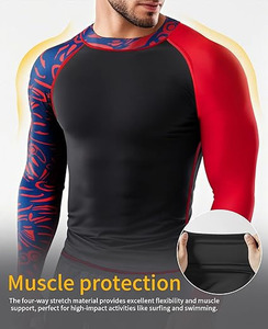El protector de compresión con estampado gráfico para hombres ofrece protección UV, Mangas de contraste elegantes, comodidad de rendimiento. - Product Image 5