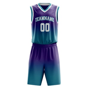 Ensemble d'uniformes d'équipe de basket-ball sur mesure OEM Teal et Purple Gradient Design 100% Polyester Sublimation Sportswear pour hommes - Product Image 1