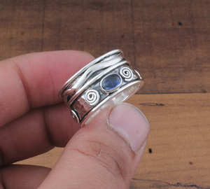 Wholesale Handmade 925 Sterling <b>Silver</b> Bezel Setting <b>Spinner</b> <b>Ring</b> Spiral Motif Wavy Moving Band Fidget <b>Ring</b> Men Women - Product Image 3