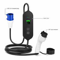 Pengisi Daya EV Portabel 7kW 32A Konektor GB Layar Digital EVSE Rumah, Pengisian Cepat Rumah dengan Steker CEE, OEM ODM
