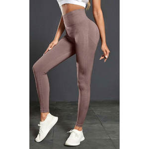 Medias de compresión de yoga y gimnasio con logotipo personalizado para mujer Pantalones deportivos de cintura media con patrón sólido - Product Image 1