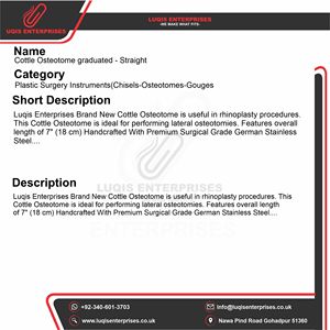 Osteótomo Cottle con Extremo en Forma de Cola de Pescado, Recto y Graduado, Instrumento Quirúrgico ORL de Acero Inoxidable de Grado Médico - Product Image 5