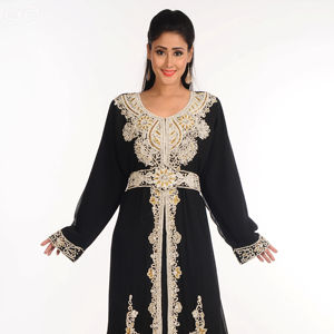 Negro Georgette estilo islámico árabe Maxi Kaftan ODM suministro transpirable Zari trabajo piedras cuentas adorno fiesta Ideal - Product Image 1