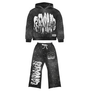 Ensembles de streetwear intégraux personnalisés avec logo pour hommes, sweats à capuche et pantalons de survêtement réfléchissants et strass acides du fabricant, sweat à capuche pour hommes - Product Image 5