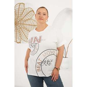 RMG <b>Beat</b> Move Plus Size Printed Cotton <b>T</b>-<b>Shirt</b> for Women - Comfortable Ecru Oversized Knit Top - Product Image 3