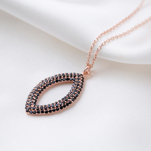 Creux Marquise Design Charme Noir Zircon Pierre Collier Turc À La Main 925 Bijoux En Argent Sterling - Product Image 4