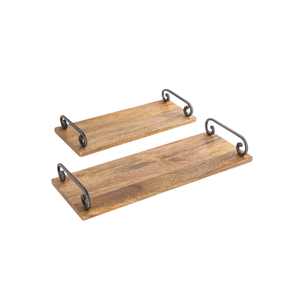Plateau de service moderne en bois fait à la main avec poignées en métal Design pour la maison et l'hôtel Plateaux de service pour aliments et boissons - Product Image 1