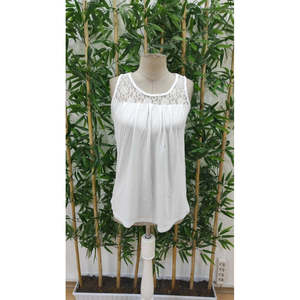 Blusa de Viscosa con Tirantes y Cuello Redondo para Mujer, con Detalle de Encaje, 36852 - Blanca - Product Image 5