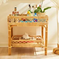 Table de bar en rotin artisanal pour fête chariot de boissons en rotin de vente chaude pour meubles de maison