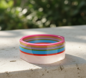Handmade European Resin <b>Bangle</b> for Women - Multicolor Striped Pattern Bracelet | Lightweight <b>Fashion</b> Jewelry - OEM and ODM - Product Image 1