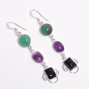 Pendientes colgantes finos elegantes de Plata de Ley 92 5 con colgantes de piedras preciosas mixtas diseño clásico para mujer - Product Image 1