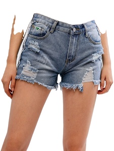 Shorts de Mezclilla para Mujer, Cintura Alta, Estilo Vintage, Transpirables, Desgastados, con Botones, Casuales, Clásicos, para Verano - Product Image 2