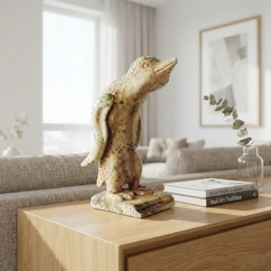 Handcrafted <b>wooden</b> penguin statue sculpture <b>rustic</b> teak carved bird figurine standing art piece table accent decor setup unit - Product Image 5
