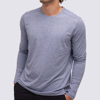 T-shirt Homme Col Rond Manches Longues 200g Épais Personnalisé avec Logo Imprimé Tissé Écologique 50% Polyester 50% Coton Vente en Gros