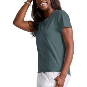 Camiseta de algodón 100% de estilo clásico para mujer, ajustada, Media manga, cuello cuadrado, informal, verano, diseño teñido liso - Product Image 5