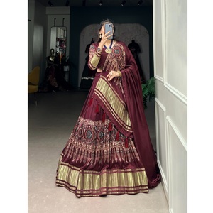 High On Demand Designer Gaji Silk Lehenga Choli Set with Embroidery Work for Bridal and Festive Wear Available for Best Price - Product Image 1