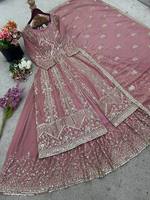 Elegante y Moderno Conjunto de Plazzo con Top de Seda Texturizada, Bordado Pesado con Lentejuelas y Dupatta a Juego, Ideal para Fiestas de Verano