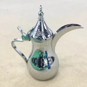 Engraving Design Silver Metal Arabic Coffee Dallah With Brass <b>Gold</b> Handle for Kitchenware Tabletop Tea <b>Kettles</b> - Product Image 5