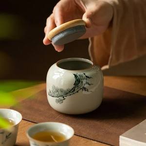 Tarro de Almacenamiento Decorativo de Cerámica con Tapa de Madera, Diseño Botánico Elegante, Recipiente Hermético para Cocina, Organizador de Despensa - Product Image 2