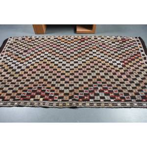 Tapis turc classique ethnique, design patchwork noir et blanc, écologique, traditionnel, 5,1 x 8,6 pieds, couverture de sol en laine, entrée - Product Image 3