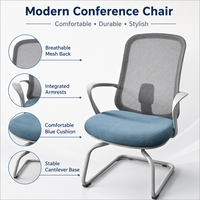 Chaise de conférence moderne en maille grise, chaise visiteur cantilever avec accoudoirs fixes et assise en mousse haute densité