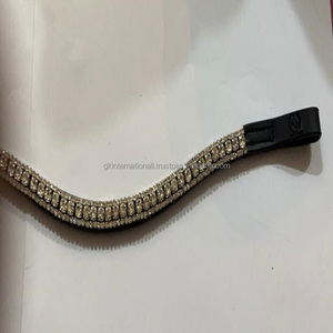 ที่กำหนดเอง3แถวเศษไม้ประกายคริสตัล Diamante Bling คุณภาพฝีมือหนังแท้สีดำม้าคิ้ววงในซังเต็ม - Product Image 5