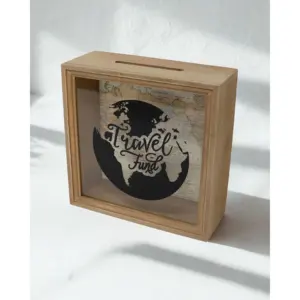 กรอบรูปกระปุกออมสินคุณภาพสูงขนาดเล็ก สำหรับเดินทาง พิมพ์โลโก้ตามสั่งบนวัสดุอะคริลิค MDF เหมาะสำหรับของขวัญและของแจก - Product Image 1