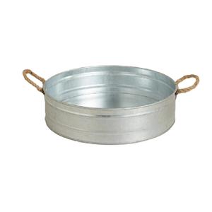 Plateau en métal galvanisé de forme ronde avec poignées en corde Charme rustique pour ferme maison et hôtel Plateaux de service alimentaire de table - Product Image 1