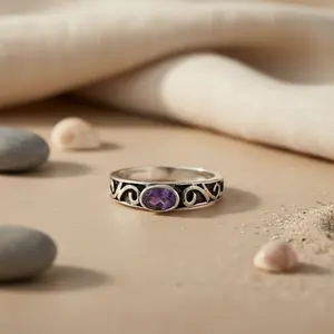 Bague en argent 925 avec améthyste pour femmes, bracelets à cordon tendance - Product Image 2