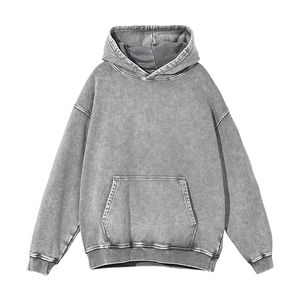 Meilleur sweat à capuche pour homme, coupe droite, épais, uni, vintage, délavé à l'acide, court, effet usé, style streetwear, 100% coton, vente en gros - Product Image 5