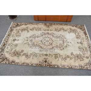 Vintage Turkish Rug, Accent 3.7x6.4 ft (114x196 cm) Rug, <b>Brown</b> Striped <b>Wool</b> Rug - Product Image 2